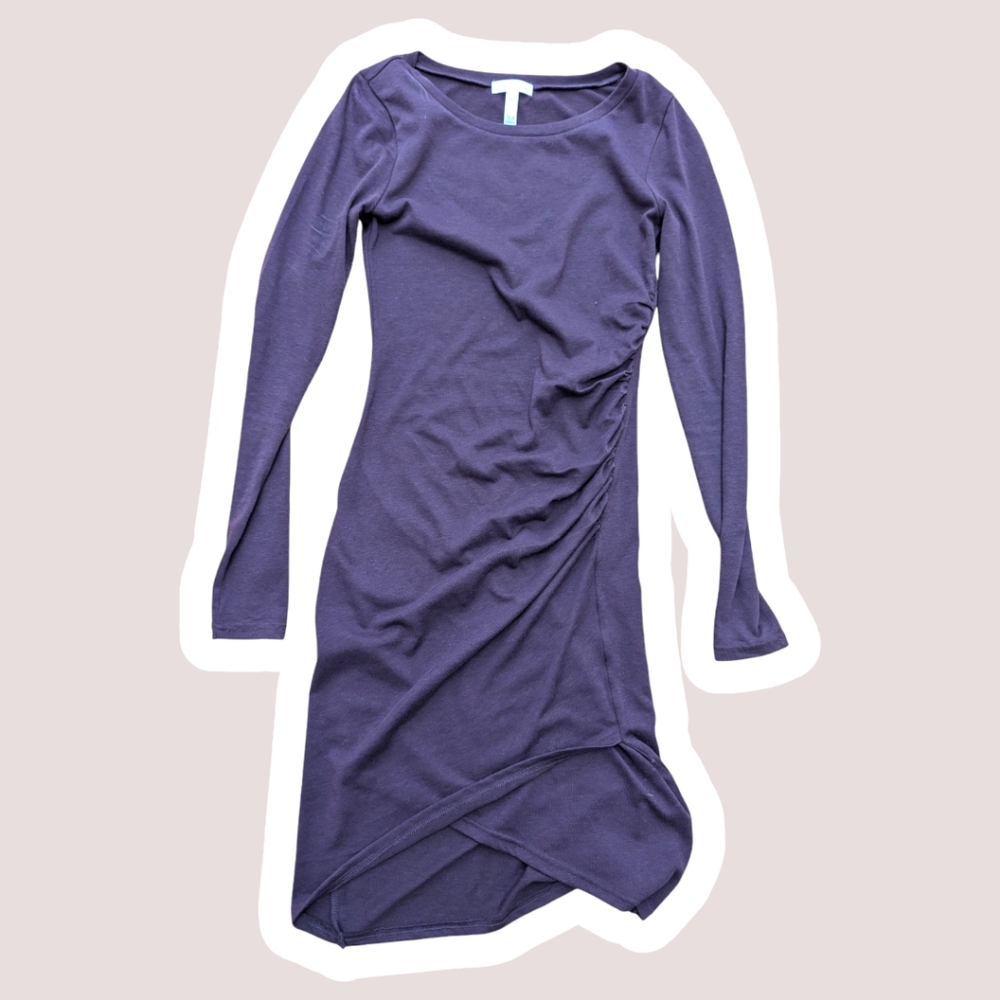 Leith Long-Sleeved Ruched Midi Dress  || Purple || XS
